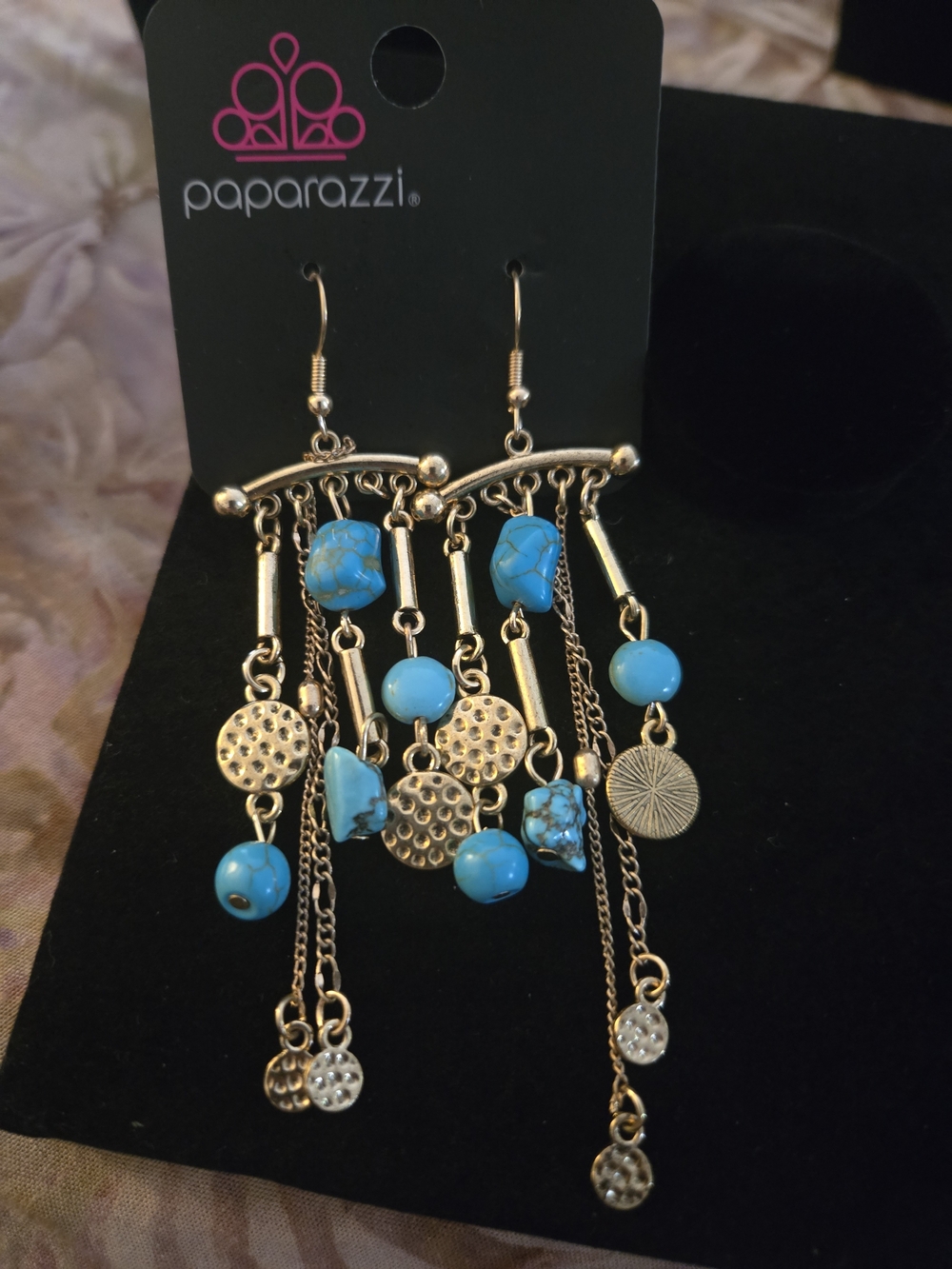 Paparazzi Gold and Turquoise Beaded Fringe Earrings